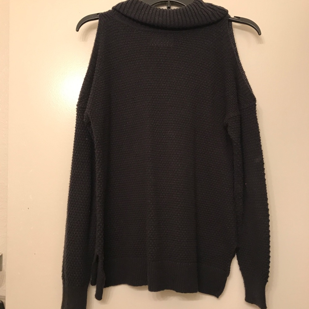 Black cold shoulder knit sweater